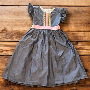 Evie’s Closet Girls Dress Size 12 Gray Pink Velvet Waistband Embroidered Boho